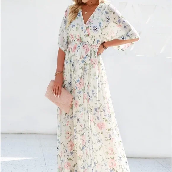formal short flowy dress Reese Flowy Scarf Print Midi Dress w/Tie Belt